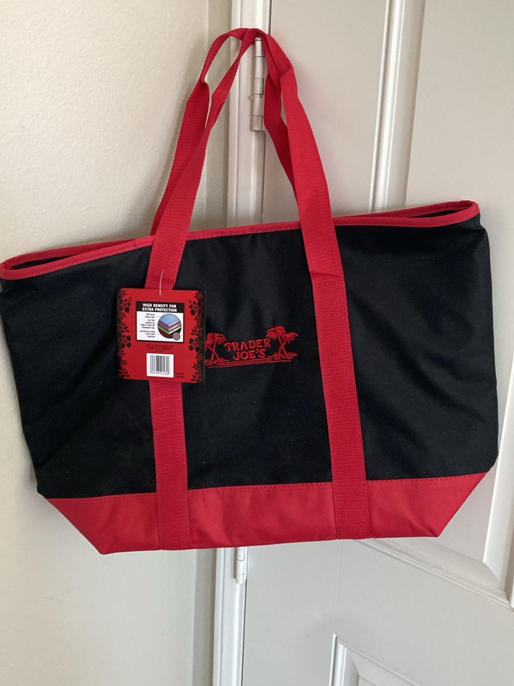 Trader Joe's Black & Red Insulated Canvas Tote Bag